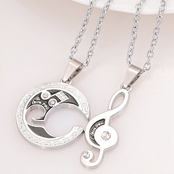 Platinum 2Pcs 2 Style Alloy Musical Note Matching Puzzel Pendant Necklaces Set, Word I Love You Couple Necklaces for Best Friends Lovers, Platinum, 19.69 inch(50cm), 1Pc/style