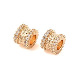 Золотой Латунь микропаве прозрачный кубический цирконий европейский бисер, бусины с большим отверстием, без никеля , столбец с листа, золотые, 8x6 мм, отверстие : 4 мм