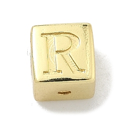 Letter R Латунные бусины, без кадмия и без свинца, долговечный, стойки покрытие, кубические, реальный 18 k позолоченный, Буква R, 6x6x6 мм, отверстие : 1.8 мм