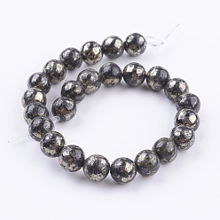 Pyrite Natural Pyrite Beads Strands, Round, 8mm, Hole: 1mm, about 48pcs/strand, 16 inch
