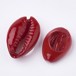 Dark Red Spray Paint Cowrie Shell Beads, Two Tone, No Hole/Undrilled, Dark Red, 20~25x14~16x5~7mm