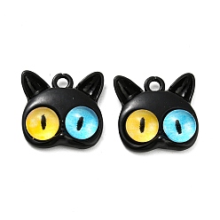 Черный Сплав эмали прелести, стеклянная голова кошки, без свинца и без кадмия, чёрные, 15x15x5 мм, отверстие : 1.8 мм