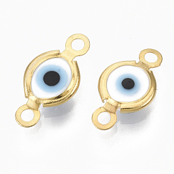 Белый Ручной работы сглаз лэмпворк линки соединители, с 304 фурнитурой из нержавеющей стали, плоско-круглые, золотые, белые, 12.5x7x2.5 мм, отверстие : 1.5 мм