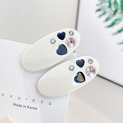 (404) Непрозрачное AB Кислое яблоко Заколки для волос из сплава аллигатора, окрашенные распылением, для женщин и девочек, с эмалью и стразами, овальные с сердцем, цветочный белый, 40 мм