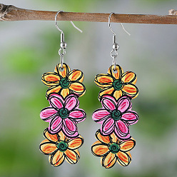 Pink Серьги с подвесками из дерева в богемном стиле, нержавеющей стали, украшения для женщин, платина, розовые, 64x20 мм