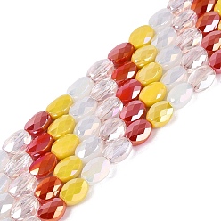 Золотистый Нити из гальванически покрытых искусственным нефритом и непрозрачных и прозрачных стеклянных бусин, смешанный стиль, овальные, с покрытием AB цвета, граненые, золотые, 8x6x3.5~4 мм, отверстие : 1~1.2 мм, около 44~52 шт / нитка, 13.98~16.93 дюйм (35.5~43 см)