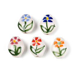 (52) Непрозрачная лаванда Фарфоровые бусины ручной работы, пастельный фарфор, самородки и цветы, разноцветные, 14~17x12~13x7~8 мм, отверстие : 1.4~1.8 мм