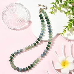Green Gradient Dyed Natural White Jade Rondelle Beaded Necklaces with Glass Seed Beads for Women, Golden, Green, 15.75 inch(40cm)