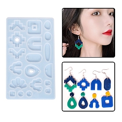 Белый Кулоны силиконовые формы, формы для литья смолы, для изготовления уф-смолы и эпоксидной смолы, разнообразные, белые, 90x150x4 мм, отверстие : 1.5 мм, внутренний диаметр: 9~28x8.5~31 мм