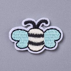 Medium Turquoise Computerized Embroidery Cloth Iron on/Sew on Patches, Costume Accessories, Appliques, Bees, Medium Turquoise, 24x35.5x1.5mm