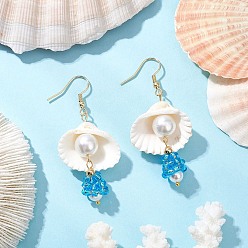 Shell Shape Серьги-подвески из ракушечного стекла, золотые, с имитацией жемчуга, формы раковины, 58.5x26 мм