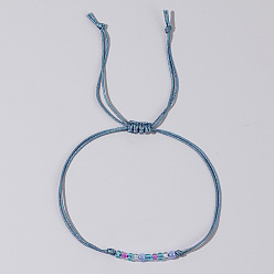 Steel Blue Adjustable Glass Seed Beaded Friendship Braided Bracelets for Daily Wear and Gifts, Steel Blue, 11.02 inch(28cm)