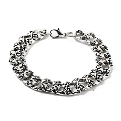 Antique Silver Retro Alloy Skull Curb Chains Bracelets for Women Men, Antique Silver, 8-1/2 inch(21.6cm)