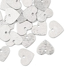 Real Platinum Plated SHEGRACE Brass Pendants, Heart Charms, Stamping Blank Tag, Brushed Finish, Cadmium Free & Lead Free & Nickel Free, Real Platinum Plated, 9.5x11x0.5mm, Hole: 1.2mm