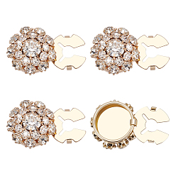 Золотой 4шт. запонки из сплава со стразами, застежка-кнопка, цветок, золотые, 22x13 мм