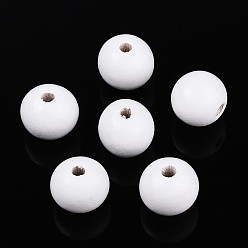 Белый Круглые бусины из натурального дерева схима, окрашенные распылением, белые, 13~14x12.9 мм, отверстие : 2.8~3.5 мм