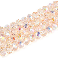 Персиковый Слойка Прозрачные стеклянные бусины, рондель, с половиным покрытием, с покрытием AB цвета, граненые, розовые, 8x6.5~7 мм, отверстие : 1.2~1.4 мм, около 64~65 шт / нитка, 16.34~16.54 дюйм (41.5~42 см)