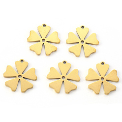 Золотой Вакуумное покрытие pvd 201 подвески из нержавеющей стали, лазерная резка, цветок, реальный 18 k позолоченный, 16x15x1 мм, отверстие : 1 мм