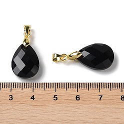 Obsidienne Pendentifs en obsidienne naturelles, charmes de larme, facette, avec placage ionique (ip) en laiton plaqué or, 18x13x6mm, Trou: 4x3.3mm