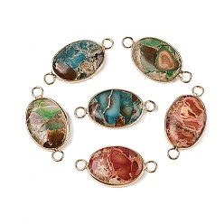 Имперская яшма Подвески-коннекторы из натуральной императорской яшмы с латунным паве, окрашенные, овальные, золотой свет, 27x13.5~14x4.5 мм, отверстие : 3 мм