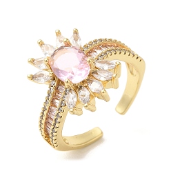 Бледно-Розовый Овальные открытые манжеты из латуни с микропаве и фианитами, для женщин, без свинца и без кадмия, реальный 18 k позолоченный, розовый жемчуг, 12 мм, регулируемый