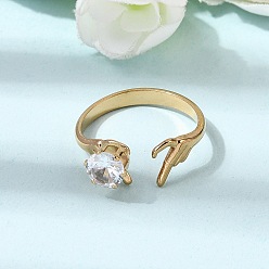 Palm 304 открытые манжеты из нержавеющей стали с цирконием и микро-паве для женщин, золотые, ладонь, размер США 8 (18.1 мм)