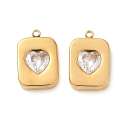 Кристалл 304 подвески из нержавеющей стали, со стразами, ионное покрытие (ip), Прямоугольник с сердцем, кристалл, 16x11x4.5 мм, отверстие : 1.2 мм