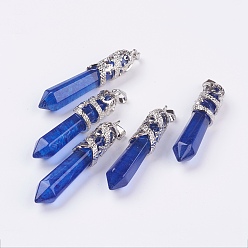 Стеклянный Камень Арбуза Арбузное каменное стекло большие остроконечные подвески, со сплавочной фурнитурой, граненые, пуля, платина, 59~63x11~12 мм, отверстие : 4x7 мм