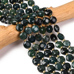 Мосс Агат Природные моховой агат бисер нитей, граненый шестиугольный разрез, плоско-круглые, с бисером, 10~10.5x6 мм, отверстие : 1 мм, около 31~32 шт / нитка, 15.35''~15.55'' (39~39.5 см)