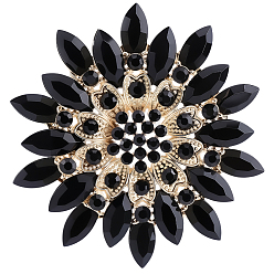 Black 1Pc Alloy Acrylic Lapel Pins for Clothes, Flower, Black, 67mm