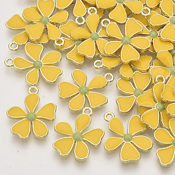 Золотистый Подвески из эмали и сплава, золотой свет, цветок, золотые, 20x17x2 мм, отверстие : 1.6 мм
