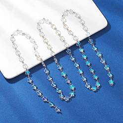 Прозрачный Железные стеклянные цепочки ручной работы со звездообразными звеньями, платина, несварные, прозрачные, 1000 мм