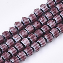 Бледно-фиолетовый Красный Стеклянные бусины, граненые, RONDELLE с цветком, бледно-фиолетовый красный, 9.5~10x7.5~8 мм, отверстие : 1.5~2 мм, около 72 шт / нитка, 21.2 дюйм