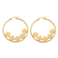 Золотой 304 обруч серьги из нержавеющей стали замке, цветок, золотые, 44x2 мм