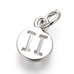 Близнецы Латунь прелести, без свинца и без кадмия, плоский круглый с созвездиями, платина, Близнецы, 9.5x7x1 мм, отверстие : 3 мм