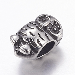 Античное Серебро 304 из нержавеющей стали европейские шарики, бусины с большим отверстием, сова, античное серебро, 8x8x12 мм, отверстие : 5 мм