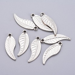 Platinum CCB Plastic Pendants, Leaf, Platinum, 39.5x14x2mm, Hole: 2.5~3mm