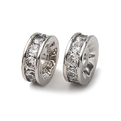 Платина Латунные микро проложить кубического циркония бусы, круглые, стойки покрытие, долговечный, без свинца и без кадмия, платина, 12x4.5 мм, отверстие : 2.5 мм