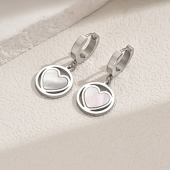 Серебро 201 обруч серьги из нержавеющей стали сердце, серебряные, 33x15 мм