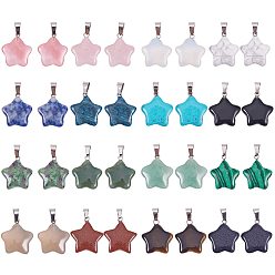 Смешанные камни Природные и синтетические смешанные каменные подвески, латунная фурнитура с платиновым покрытием, звезда, платина, 22x20x5 мм, отверстие : 2x7 мм, 11 материалы, 2 ПК / материал, 22 шт / коробка