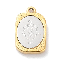 Lion Pendentifs en acier inoxydable, rectangle avec breloque douze constellations, or et acier inoxydable Couleur, leo, 304mm, Trou: 23x14.5x3mm