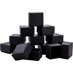 Black Kraft Paper Cardboard Jewelry Boxes, Ring Box, Square, with Sponge inside, Black, 5.7x5.7x3.7cm