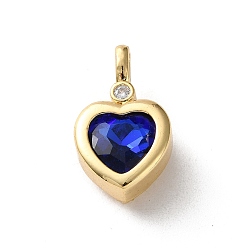 Капри Синий Подвески латунные горный хрусталь, сердце, золотые, Капри синий, 23x13.5x6 мм, отверстие : 4.5x2.5 мм