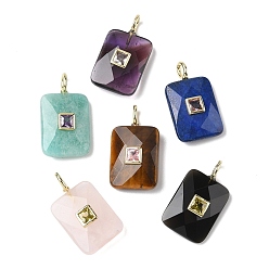Смешанные камни Природные каменные смешанные подвески, Подвески с прямоугольной огранкой и латунной микропаве из кубических цирконий разных цветов, золотые, смешанные окрашенные и неокрашенные, 26.5x15x6.5~7 мм, отверстие : 2.5x3.5 мм