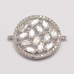 Platinum Brass Micro Pave Cubic Zirconia Links, Flat Round, Platinum, 22x18x3mm, Hole: 1mm