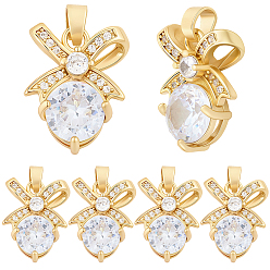 Bowknot 8 кулоны из латуни с микрочастицами и кубическим цирконием., со стеклом, реальный 18 k позолоченный, бантом, 16.5x13.5x5.5 мм, отверстие : 4.5x2.5 мм