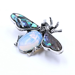 Opalite Synthetic Opalite Brooches, with Shell and Rhinestone, Insect, 36x60mm