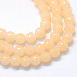 Peachpuff Backfarbe, Imitation von Jadeglas, runde Perlenstränge, peachpuff, 10~10.5 mm, Bohrung: 1.5 mm, ca. 80~85 Stk. / Strang, 31.4 Zoll