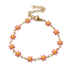 Pink 304 браслеты из нержавеющей стали цветок ссылка для женщин, золотые, розовые, 6-3/4 дюйм (17 см)