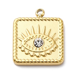 Настоящее золото 18K Вакуумное покрытие pvd 304 подвески из нержавеющей стали со стразами, злые глаза, реальный 18 k позолоченный, 15.5x13x2.5 мм, отверстие : 1.6 мм